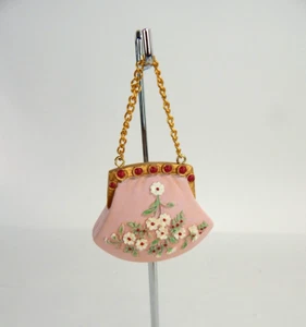 Victorian Clutch Purse Accessory Ornament Pink White Gold Handbag Figure Avon - Picture 1 of 5