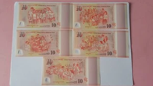 2015 SINGAPORE $10 polymer Commemorative Note SG50 50th Year Independence, 5 pcs - Picture 1 of 2