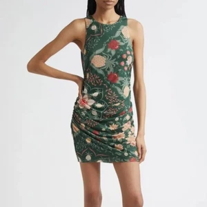 Vestido ceñido al cuerpo FARM Rio cuello redondo sin mangas acanalado floral de tul verde talla mediana - Imagen 1 de 8
