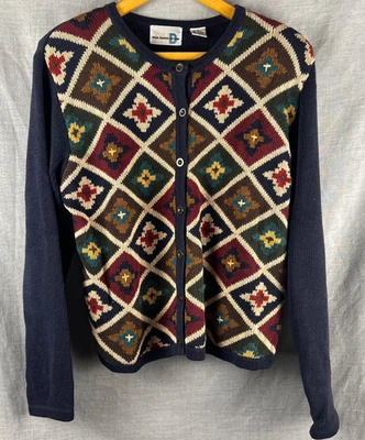 Vtg Paul Harris Design Cardigan Women's Size M Navy Cotton Blend Autumn Fall - Image 1 of 4