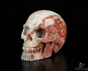 Gemstone 2.0" Red Crazy Lace Agate Hand Carved Crystal Skull, Realistic - Picture 1 of 7