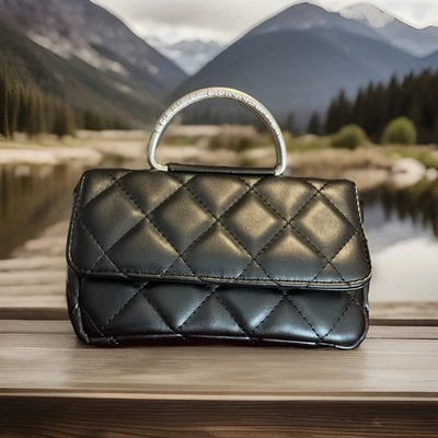 French Connection MELL Quilted Crossbody Bag Black Chain Handle Top Handle Purse - Image 1 of 4