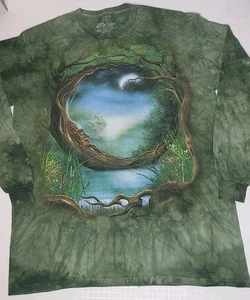 Vintage The Mountain Tree Man & The Moon Long Sleeve T Shirt Size LG Green - Picture 1 of 12