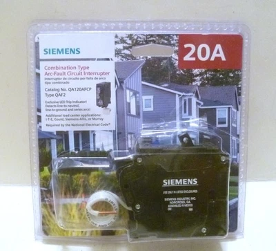 Siemens QA120AFCP 20 Amp 1 pulg. Disyuntor AFCI combinado de un solo polo Foto 1 de 3