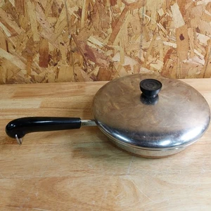 Sartén inferior revestida de cobre de 9 pulgadas Revere Ware de colección + tapa Clinton ILL - Imagen 1 de 7