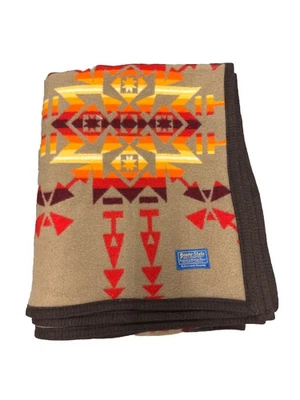 Vintage Wool Pendleton "Beaver State" Blanket Southwest Indian Theme 63x77 Brown - Image 1 of 4