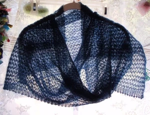 Loose Knit Hand Made Sheer Blue Scarf 13"L X 76" Fuzzy Fluffy Cozy Warm Long - Picture 1 of 8