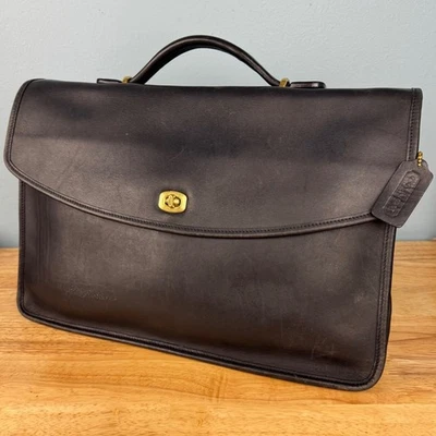 Vintage Coach Black Leather Lexington Briefcase Messenger Bag Turn Lock NO STRAP - Image 1 of 4