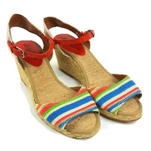 Lucky Brand Womens Kyndra Shoes 6.5 Espadrilles Sandals Wedges Rainbow Red Cork - Picture 1 of 11