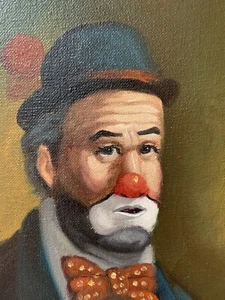 F. Dressen Clown Portrait 8 x 10 Original Painting Wood Frame MCM Art Bow Tie - Picture 1 of 12