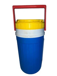 Vintage Retro Iglu 1/2 halbe Gallone Wasserkrug Kühler gelb weiß blau orange - Bild 1 von 12