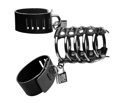 Strict 5 Ring Chastity Device w Cock & Ball Stretcher w Adj. Strap + Lock & Keys - Image 1 of 4