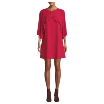 HALSTON HERITAGE Cascading Ruffle Keyhole Ties Holiday Comfy Shift Dress XL Red - Image 1 of 4