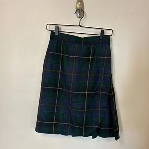 Vintage Yves Saint Laurent Plaid Wool Green Plaid Pleated Skirt 25 Schoolgirl - Picture 1 of 11