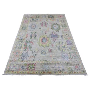 5'1"x7' White Afghan Angora Oushak Leaf Design Hand Knotted 100% Wool Rug R20936 - Picture 1 of 6