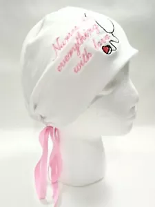 White Stretch Nurses Scrub Cap Surgical Hat Surgery Cap Embroidered Head Cover - Picture 1 of 10