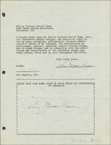 JOHNNY MACK BROWN - DOCUMENT DOUBLE SIGNED CIRCA 1946 Cover