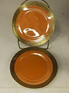 Vintage Noritake Orange Lusterware Under Plates 7 1/2" Green Mark Porcelain - Picture 1 of 6