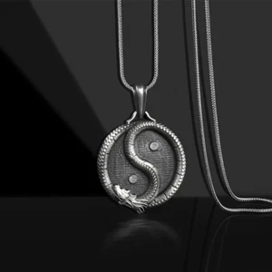 Symbolic Yin Yang Dragon Pendant – Crafted from Pure Tin - Picture 1 of 3