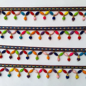 1 Yard Ethnic Pompom Ball Trim Embroidery Edge Sewing Clothes Lace Ribbon Crafts - Picture 1 of 5