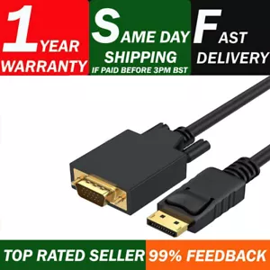DisplayPort to VGA Cable 1.8M DP Plug HD SVGA Male-Male Plug Digital Video Lead - Picture 1 of 8