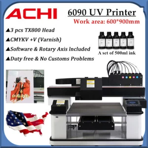 6090 UV DTG 3PC XP600 Rotary Varnish Printing Printer Automatic Flatbed US Ship - Picture 1 of 18