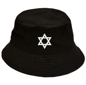 Jewish Star of David symbol 100% Cotton Bucket Cap Hat Black OSFM - Picture 1 of 2