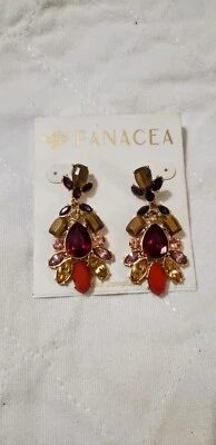 Panacea Earrings, faux Ruby Red Stone, Red, Pink, Brown, Purple, Yellow Stones - Image 1 of 2