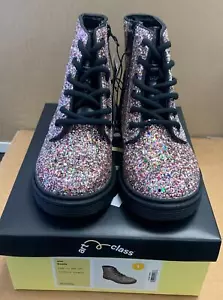 Girls' Zoe Combat Boots Multi-Color Glittered Style Zipper Lace-Up Youth Size 1 - Picture 1 of 4