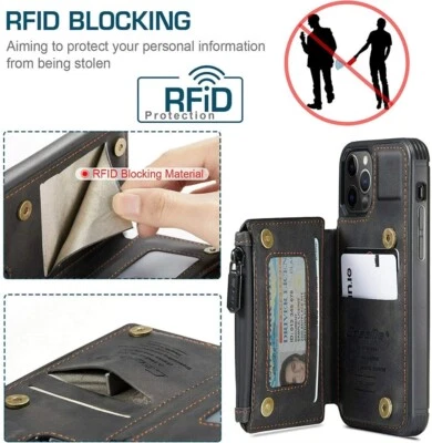 For iPhone 11  Pro Max Leather Wallet Card Holder Zipper Case Cover - Image 1 of 4