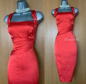 Vestido Lápiz Karen Millen UK 10 Rojo Satinado Cuello Halter Cóctel Fiesta Baile de graduación Elegante - Imagen 1 de 14