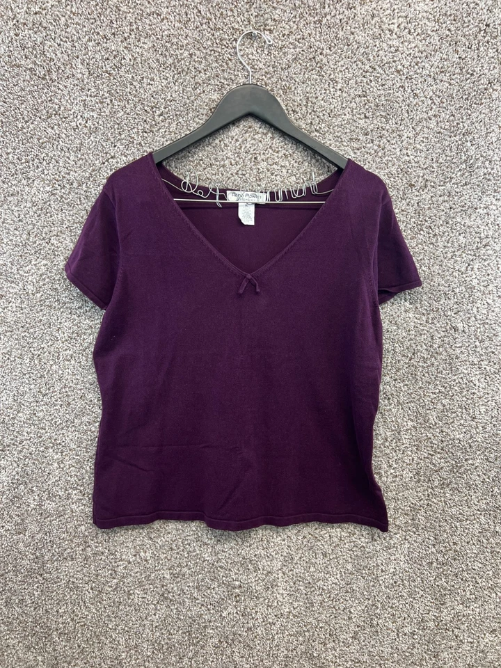 Rena Rowan Essentials Purple Short Sleeve Top Silk Blend Shirt Women's Size XL - Image 1 of 4