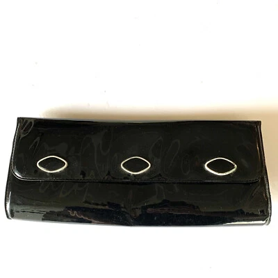 Vintage Purse Black Faux Patent Leather Clutch Bag Special Occasion Grandma - Image 1 of 4