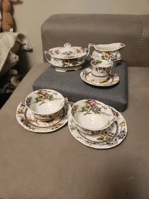 Lote Vintage Alfred Meakin Medway Decor Marrom Escuro: Molho, Açúcar/Tampa, Creme - Imagem 1 de 4