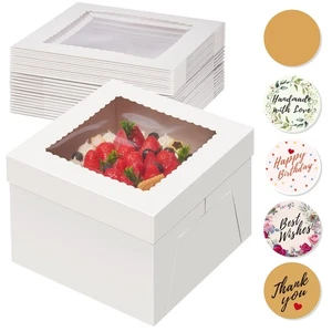 15pcs Cake Boxes, 10x10x8 Inches Tall Cake Box with Window, White Bakery Boxe... - Picture 1 of 9
