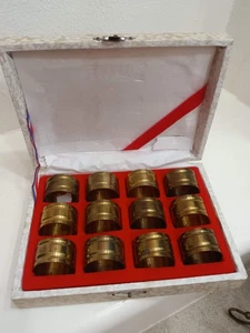 Vintage Brass Napkin Rings Set Of 12 In Original Box 1960’s MCM - Picture 1 of 5