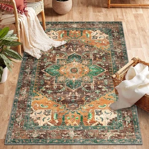 Tappeto Area Lavabile per Camera da Letto, 3x5 Antiscivolo Boho Vintage Tappeto Soggiorno con... - Foto 1 di 6
