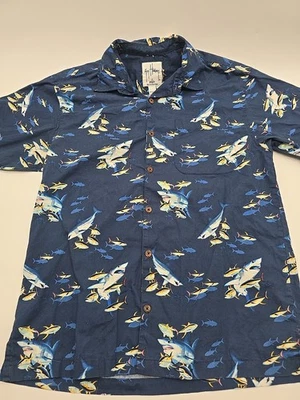 Винтажная мужская рубашка на пуговицах Guy Harvey Bluewater средний размер Shark AOP. #36643 - Изображение 1 из 4