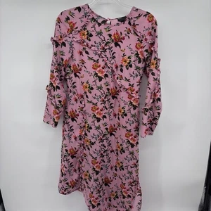 Topshop rosa Blumendruck Langarm Rüschenbesatz Minikleid Damen US 6 - Bild 1 von 9