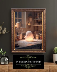 Cute Glowing Marshmallow Ghost Print Kawaii Spooky Cozy Halloween Wall Art Décor - Picture 1 of 5