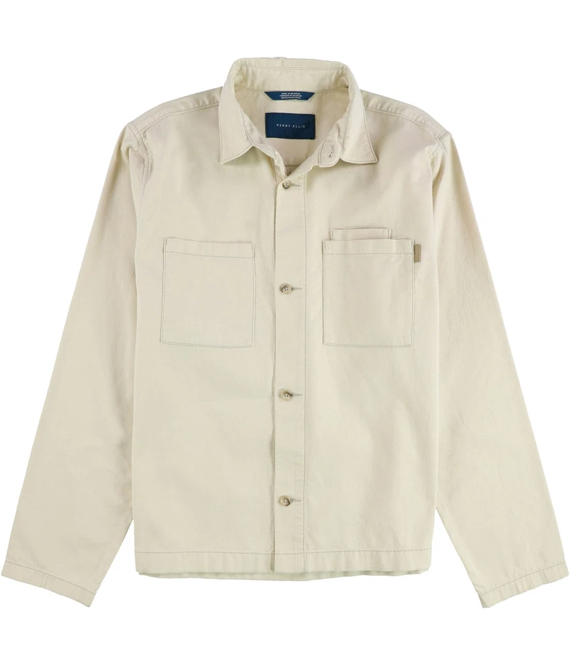 Perry Ellis Mens Cotton Shacket Field Jacket, Beige, 44 - Image 1 of 1