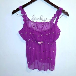 Victoria's Secret Sheer Fushia Purple Floral Lingerie Chemise Ruffle Size Medium - Picture 1 of 9