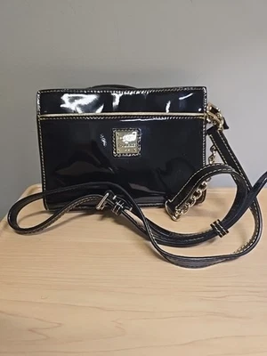 DOONEY & BOURKE Kenzie Black Patent Leather Crossbody Bag Gold Chain - Image 1 of 4