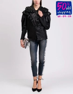 RRP€865 PHILOSOPHY DI LORENZO SERAFINI Shirt IT40 US4 UK8 S Coated Ruffle Logo - Image 1 of 4