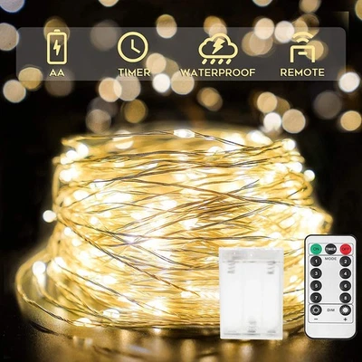 Lichterkette 200LED Drahtlichterkette mit Timer Batterie USB Party Deko 8 Modi - Bild 1 von 4