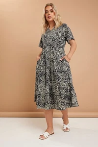 Yours Curve Women's Plus Size Tiered Cotton Midaxi Dress - Picture 1 of 7