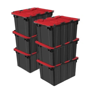 Sterilite 12 Gallon Hinged Lid Industrial Tote, Stackable Storage Bin, 6 Pack - Picture 1 of 11