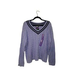 Suéter Lands End para mujer tejido con cable cuello en V XXL púrpura colegial a rayas nuevo con etiquetas - Imagen 1 de 4