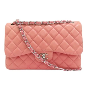 CHANEL Large Classic Flap Chain Shoulder Handbag Pink Quilted Calfskin Leather - Picture 1 of 20