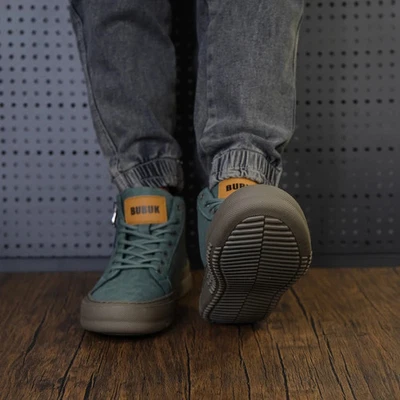 Retro Hombres Negocios Informales Zapatos Medio Top Cremallera Exterior Suela Gruesa Botas de Senderismo Foto 1 de 4